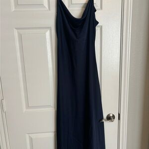 Elegant Navy Cowl Neck Navy Slip Dress - Women's